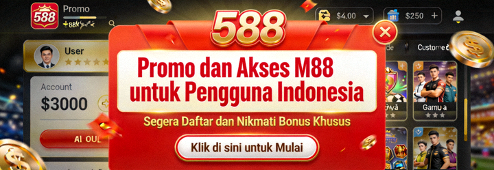 Animasi informasi promo dan akses M88 untuk pengguna Indonesia