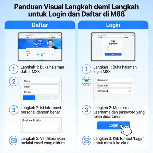 Panduan visual langkah demi langkah untuk login dan daftar di M88